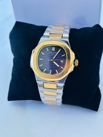 Patek Philippe Nautilus Blue Dial Watch - Two Tone Strap