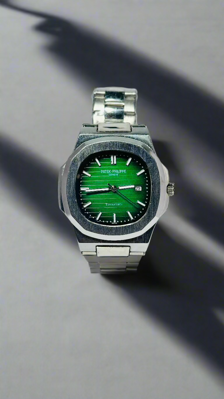 Patek Philippe Nautilus Green Dial Watch - Silver Strap