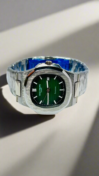 Patek Philippe Nautilus Green Dial Watch - Silver Strap