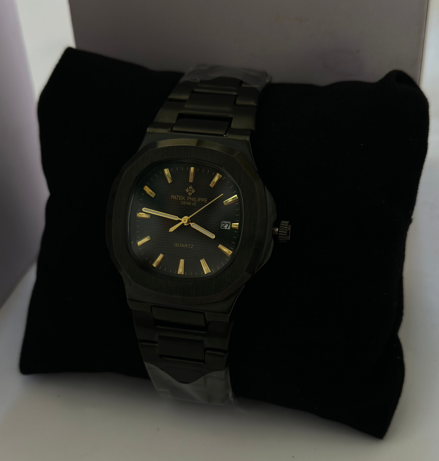 Patek Philippe Nautilus Black Dial Watch - Black Strap