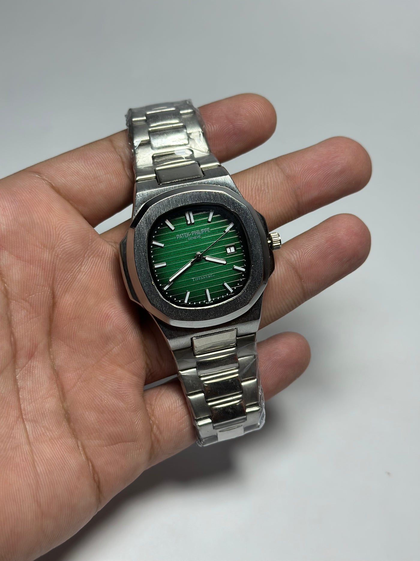Patek Philippe Nautilus Green Dial Watch - Silver Strap