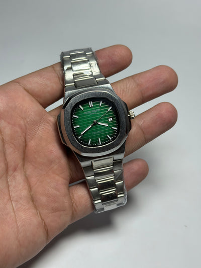 Patek Philippe Nautilus Green Dial Watch - Silver Strap