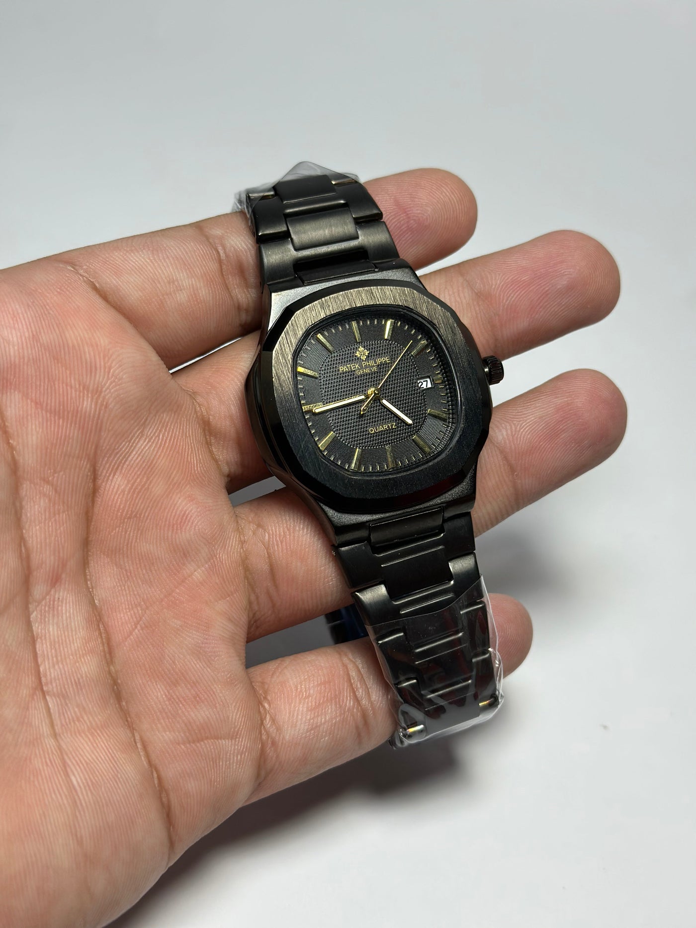 Patek Philippe Nautilus Black Dial Watch - Black Strap