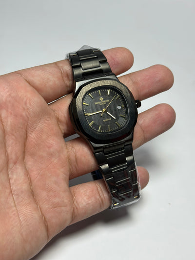 Patek Philippe Nautilus Black Dial Watch - Black Strap