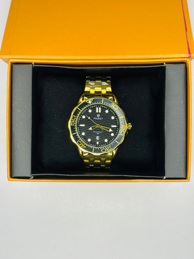 Hoursly Prestige Men’s Chronograph Watch – Black Dial - Gold Strap - Rotating Seconds Dial