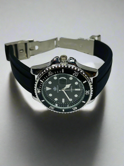 Reginald Men's Luminous Quartz Watch – Black Dial -Black Rubber Band