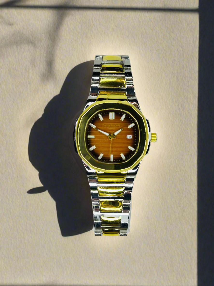 Patek Philippe Nautilus Brown Dial Watch - Two Tone Strap