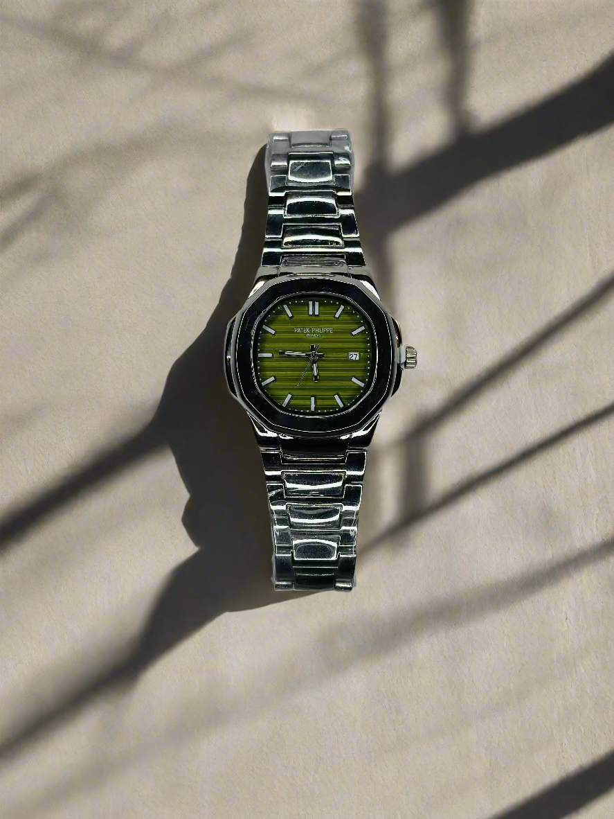 Patek Philippe Nautilus Light Green Dial Watch - Silver Strap