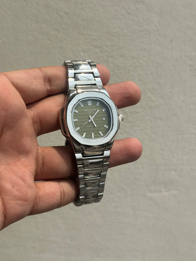 Patek Philippe Nautilus Light Green Dial Watch - Silver Strap