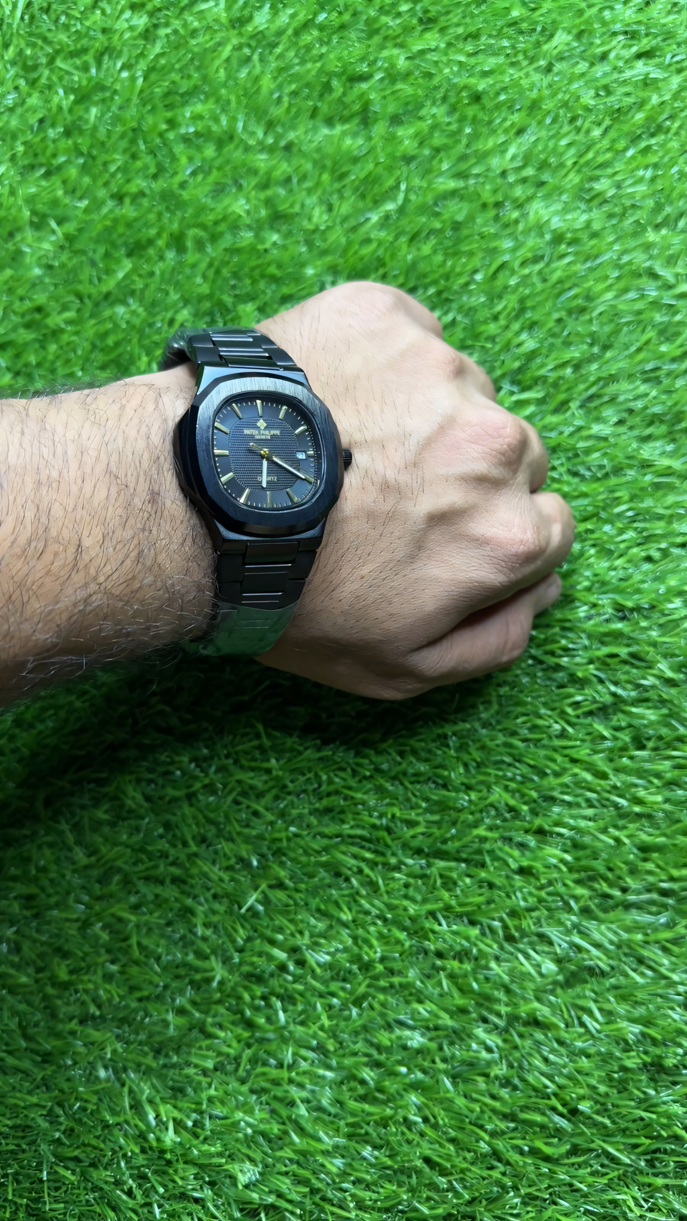 Patek Philippe Nautilus Black Dial Watch - Black Strap