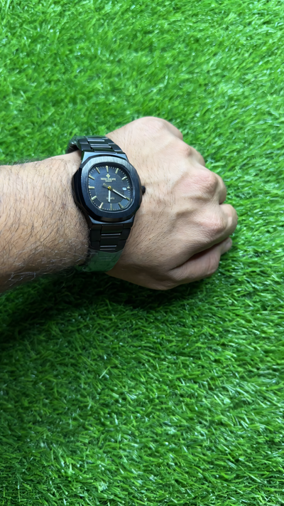 Patek Philippe Nautilus Black Dial Watch - Black Strap