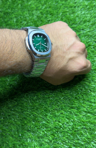 Patek Philippe Nautilus Green Dial Watch - Silver Strap