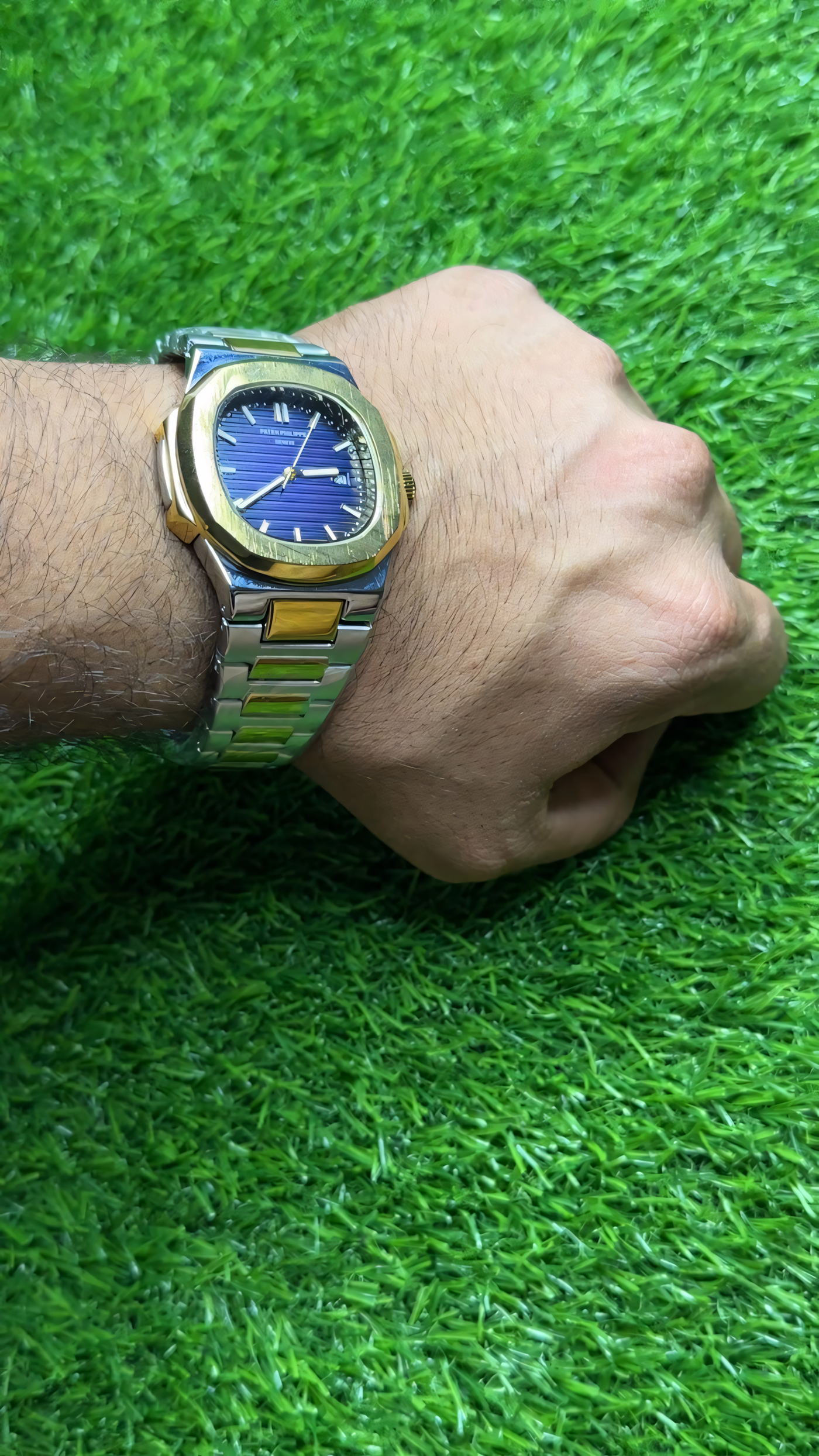 Patek Philippe Nautilus Blue Dial Watch - Two Tone Strap