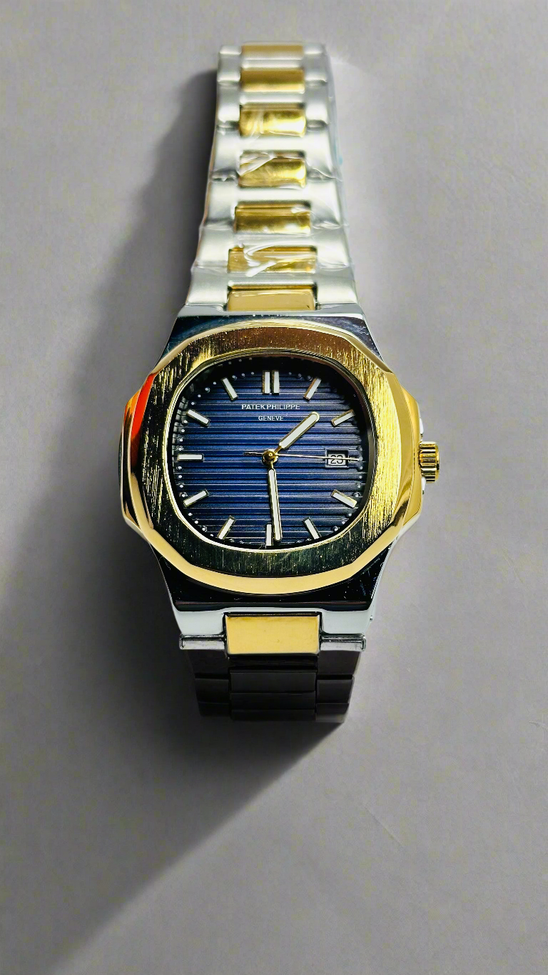 Patek Philippe Nautilus Blue Dial Watch - Two Tone Strap