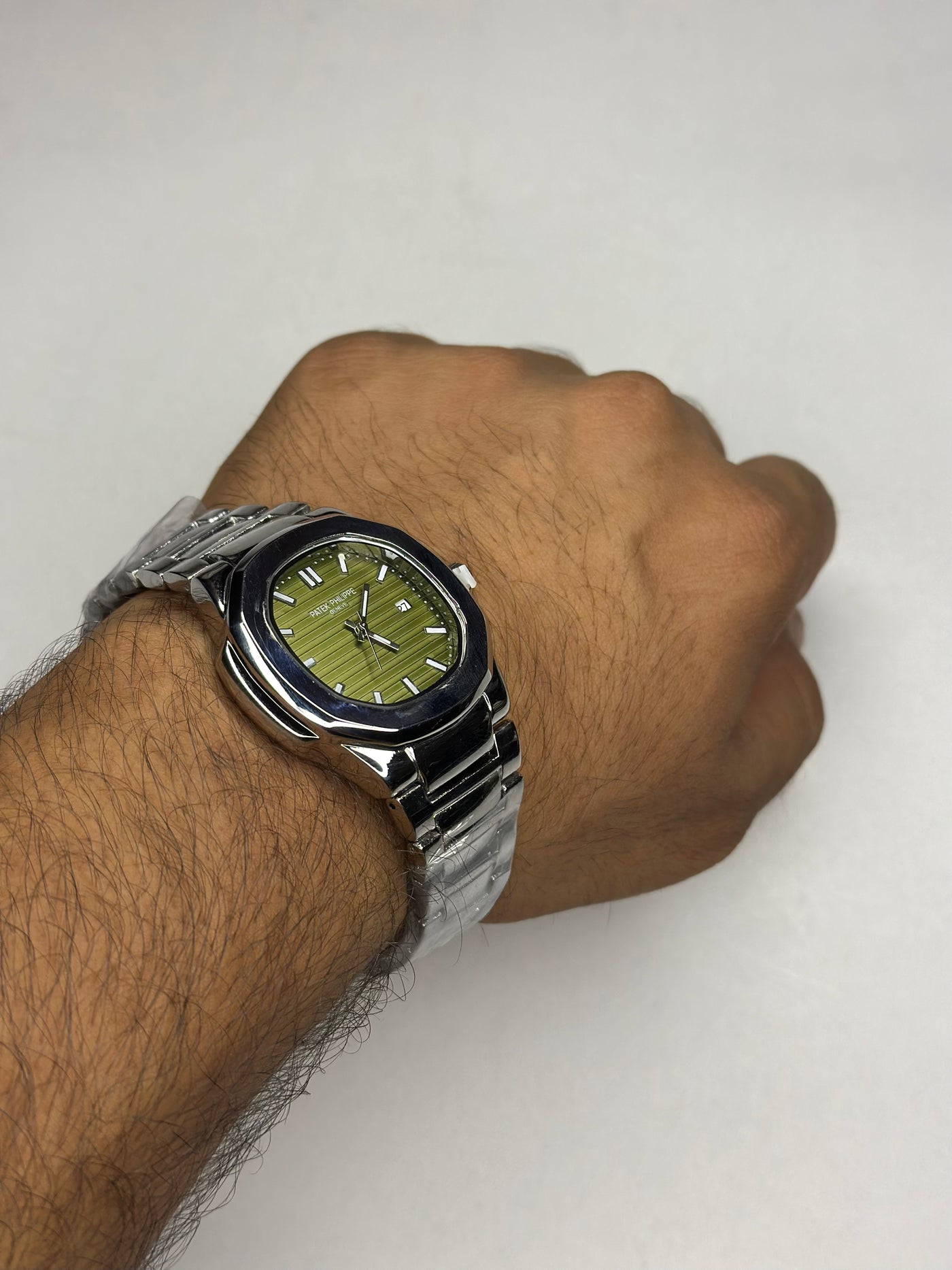 Patek Philippe Nautilus Light Green Dial Watch - Silver Strap