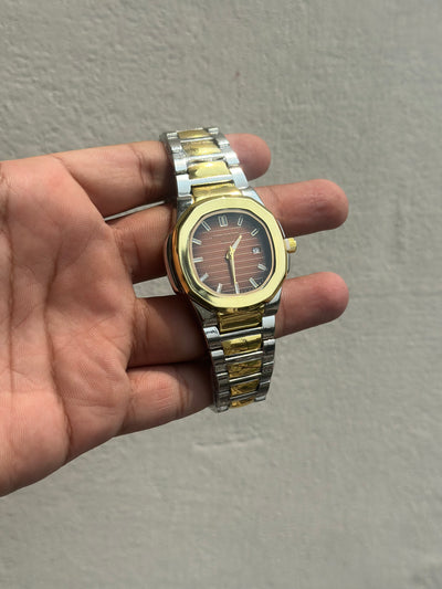 Patek Philippe Nautilus Brown Dial Watch - Two Tone Strap
